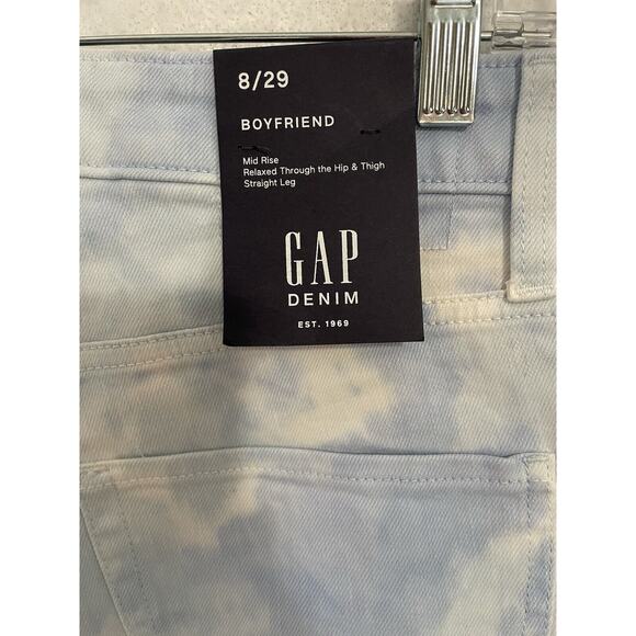 GAP Denim Jeans Size 8/29 Blue White Tie Dye SLIM BOYFRIEND Mid Rise Cropped NEW - Picture 9 of 12